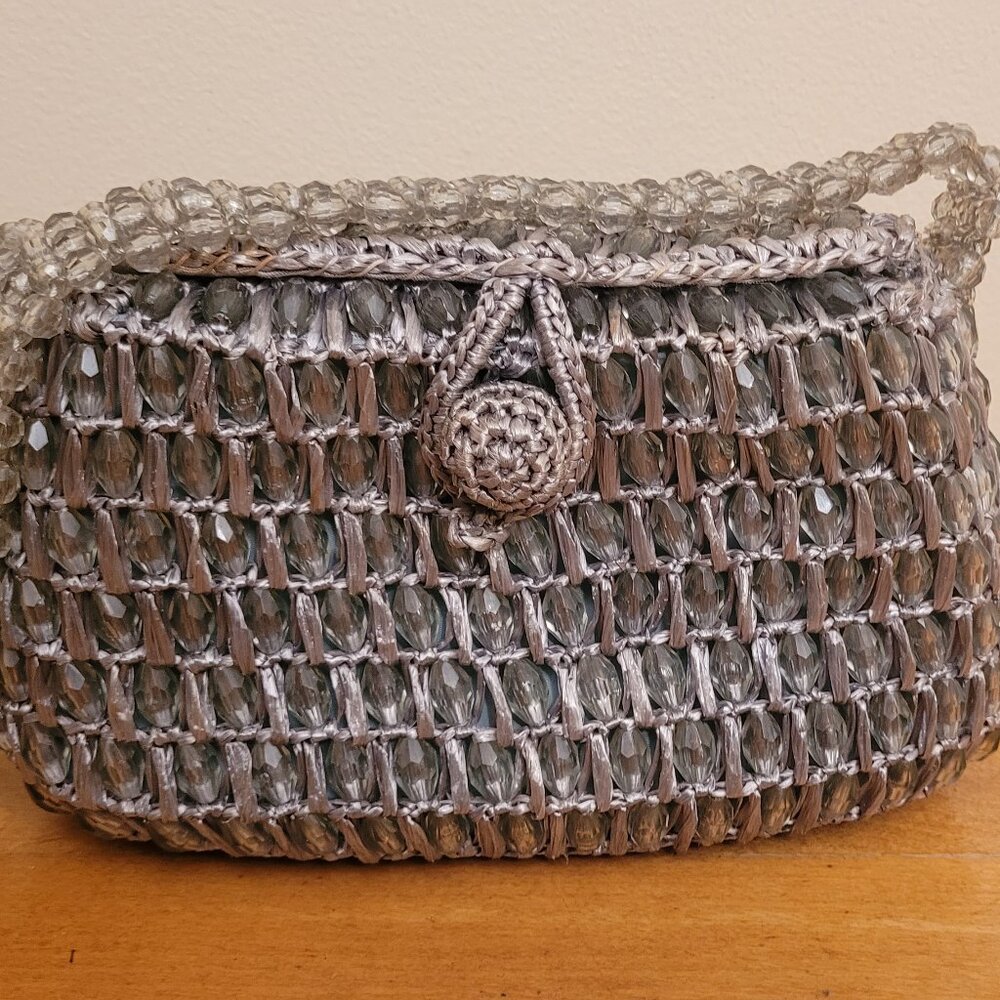 Vintage Mid-century Silver Woven & Beaded Box Bag by Gaymode